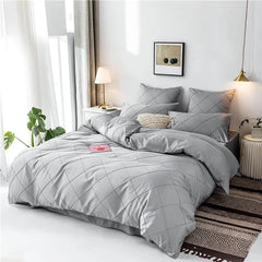 Cross Pleated Duvet Set - Grey (032)