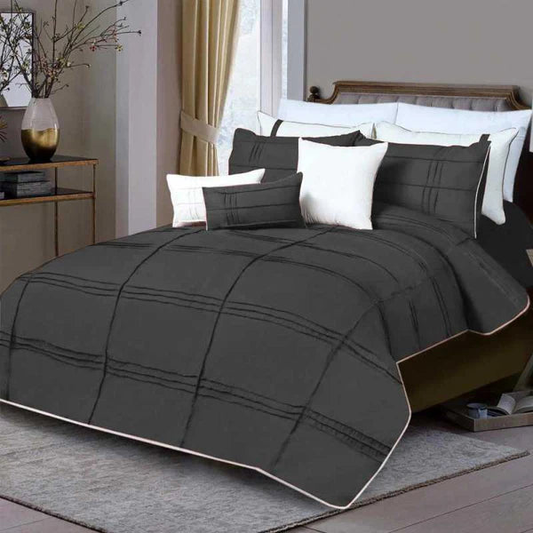 Box Pleated Duvet Set - Grey & White (010)