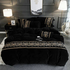 Luxury Embossed Velvet Duvet Set - Black