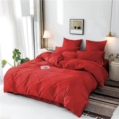 Cross Pleated Duvet Set - Red (036)