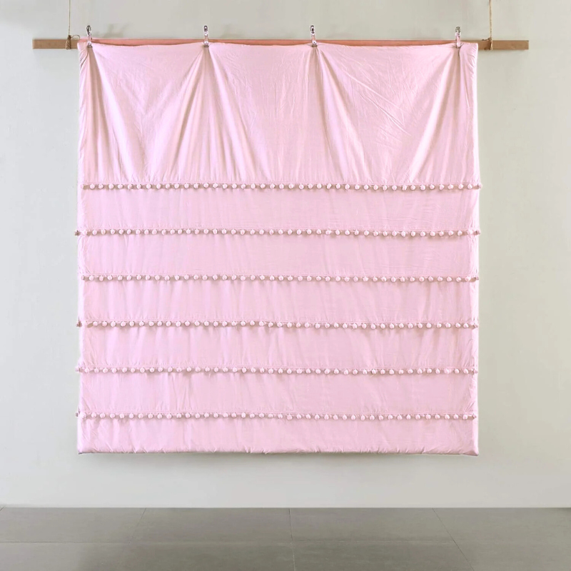 6 Pcs Luxury Duvet Set With Pom Pom Lace - Light Pink