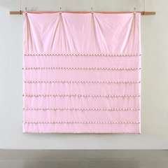 6 Pcs Luxury Duvet Set With Pom Pom Lace - Light Pink