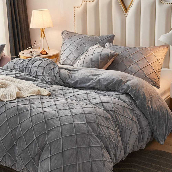 Cross Pleated Duvet Set Velvet - Grey (238)