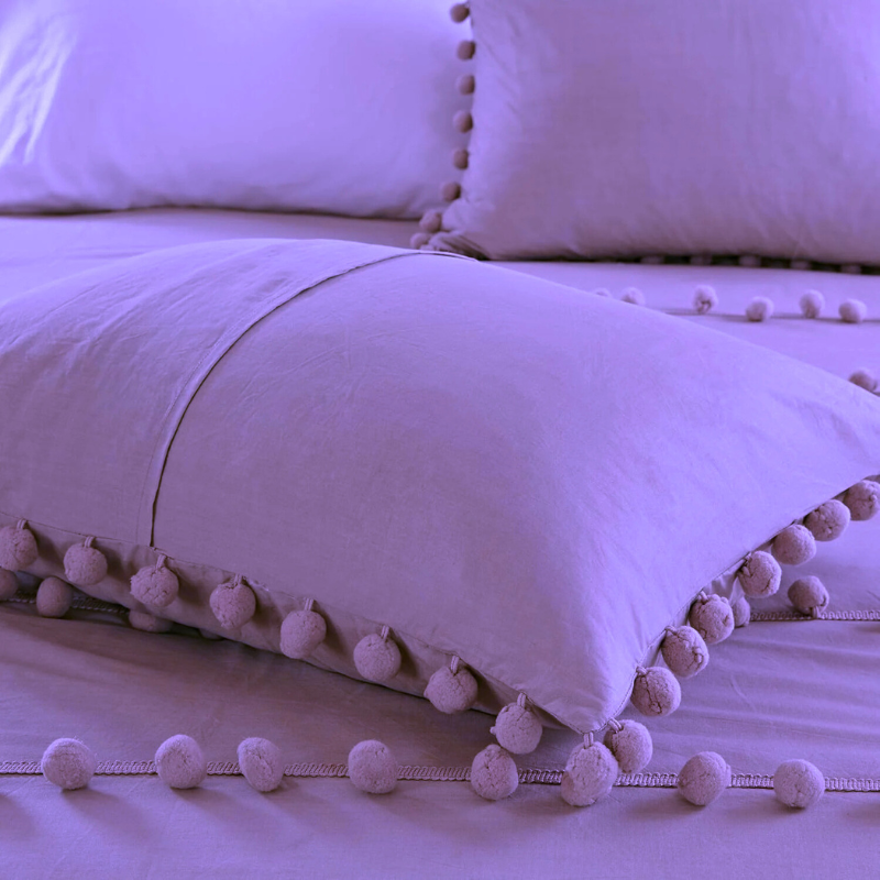 6 Pcs Luxury Duvet Set With Pom Pom Lace - Purple