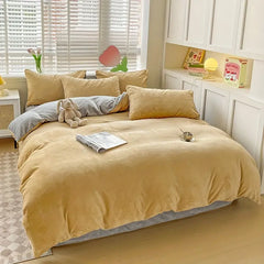 Reversible Duvet Set Velvet  - Golden & Light Grey (282)