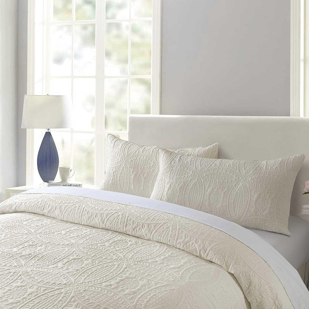3 Pcs Ultrasonic Bedspread - Cream (013)