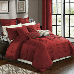 Luxury Box Pleated Duvet Set- Red (147)