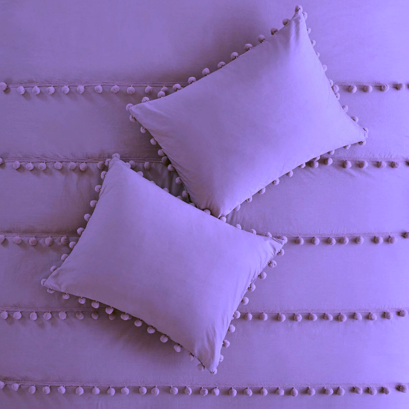 6 Pcs Luxury Duvet Set With Pom Pom Lace - Purple
