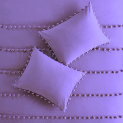 6 Pcs Luxury Duvet Set With Pom Pom Lace - Purple