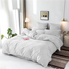 Cross Pleated Duvet Set - White (038)