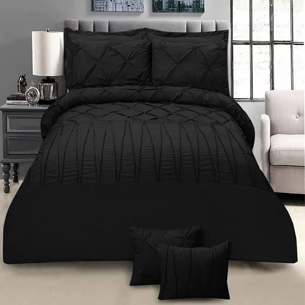 8 Pieces Pintuck & Cross Pleated Duvet Set - Black (222)