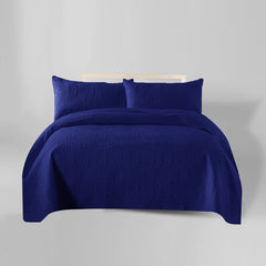 3 Pcs Ultrasonic Bedspread - Navy Blue (011)