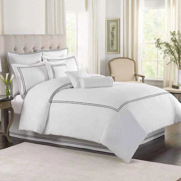 Cotton Sateen Baratta Stitch Duvet Set - White & Black