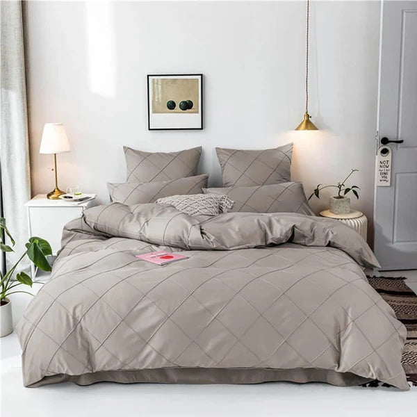 Cross Pleated Duvet Set - Beige (026)