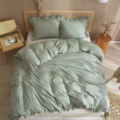 3 Pcs Ruffle Edge Duvet Cover Set - Sea Green (260)