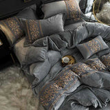 Luxury Embroidered Velvet Duvet Set - Grey