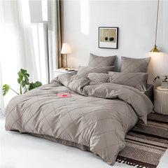 Cross Pleated Duvet Set - Beige (026)
