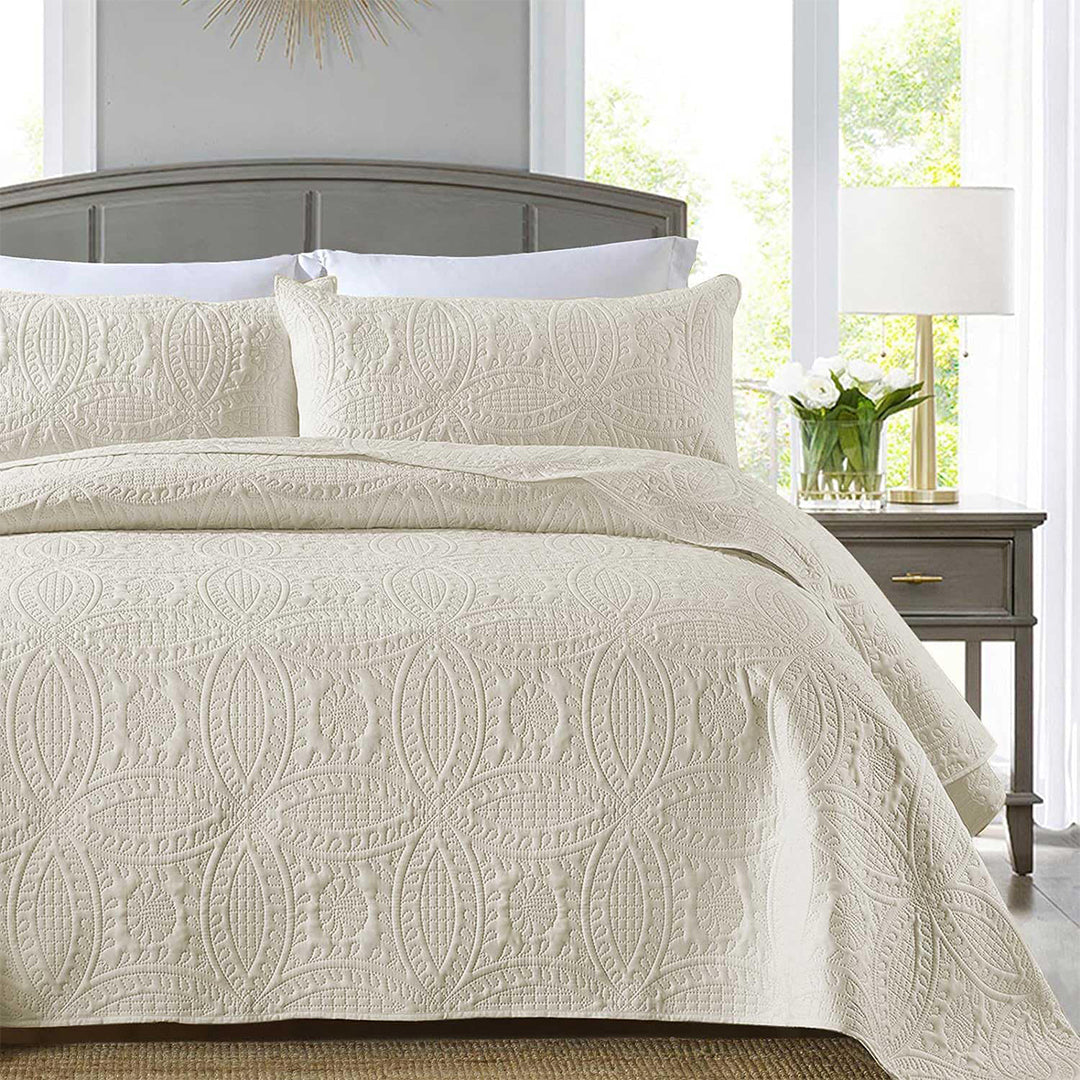 3 Pcs Ultrasonic Bedspread - Cream (013)