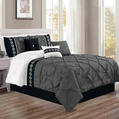 Embroidered Pintuck Duvet Set - Grey (135)
