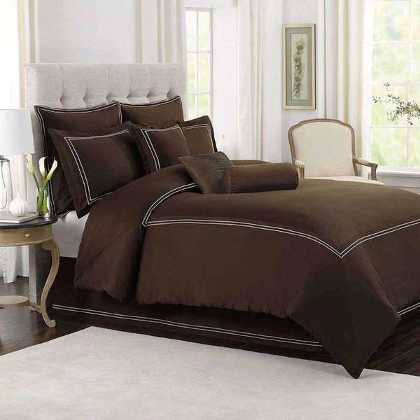 Cotton Sateen Baratta Stitch Duvet Set -  Brown & white