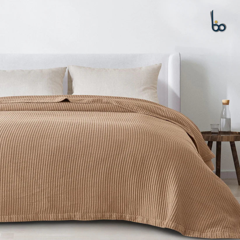 Cotton Waffle Blanket - Camel