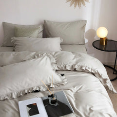 3 Pcs Ruffle Edge Duvet Cover Set - Grey (258)