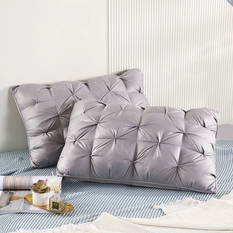 Pack of 2 Filled Pintucks Pillows- Silver Grey