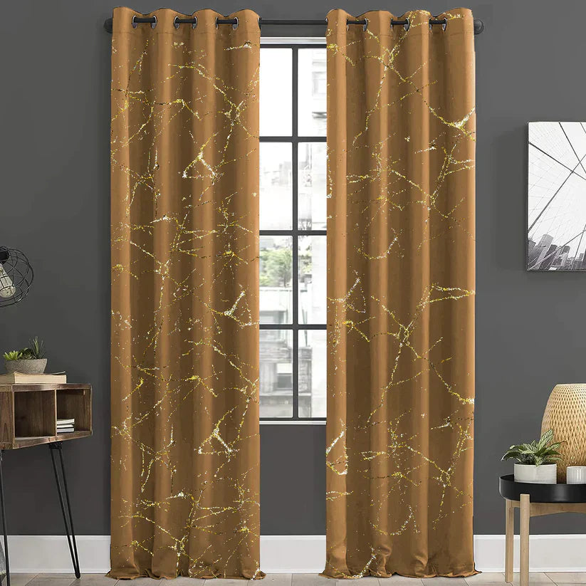 2 PCS PREMIUM QUALITY TEXTURE VELVET CURTAINS - GOLDEN (0097)