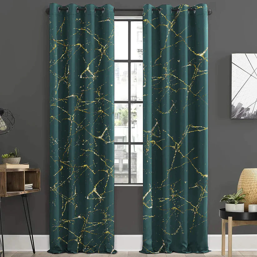2 PCS PREMIUM QUALITY TEXTURE VELVET CURTAINS - GREEN (0098)