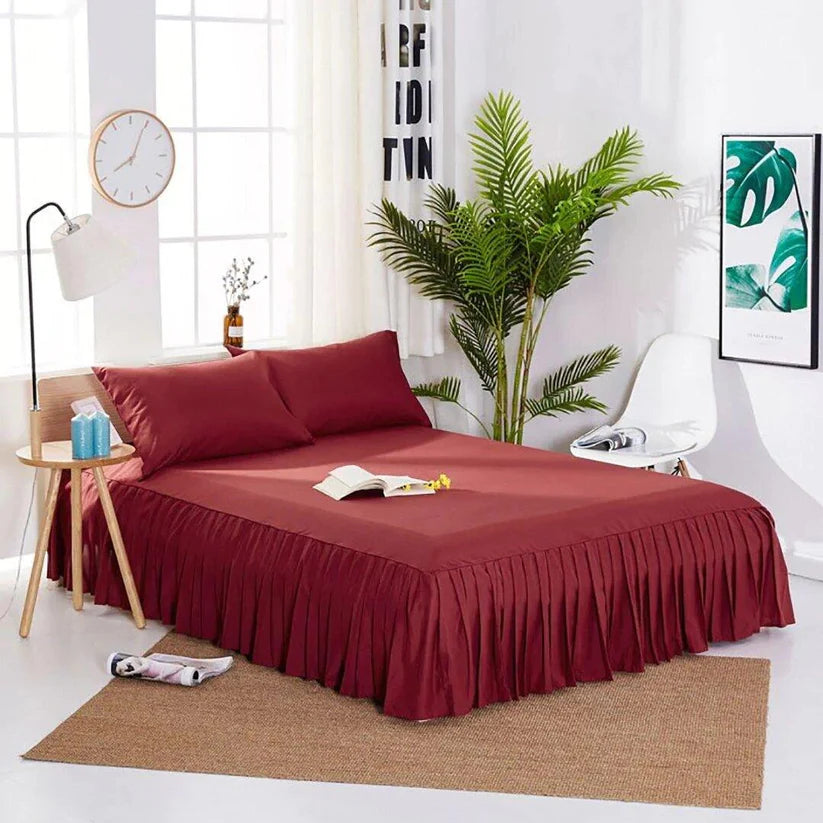 3 PCS Fitted Bed Skirt With Pillow Cover - Red