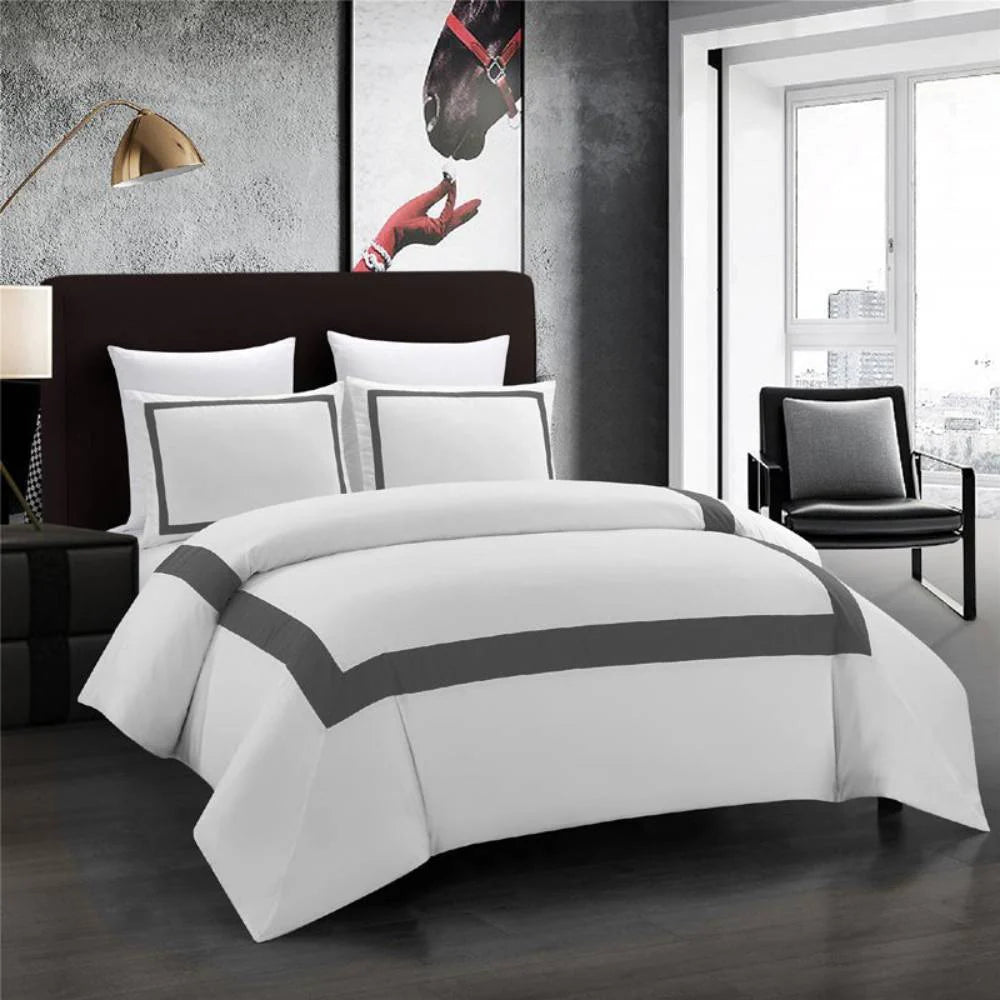 Mitered Corner Duvet Set - White & Grey (101)