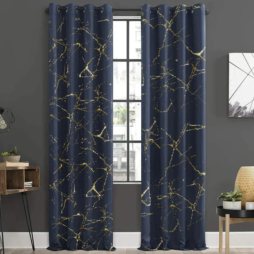 2 PCS PREMIUM QUALITY TEXTURE VELVET CURTAINS - NAVY BLUE (0101)