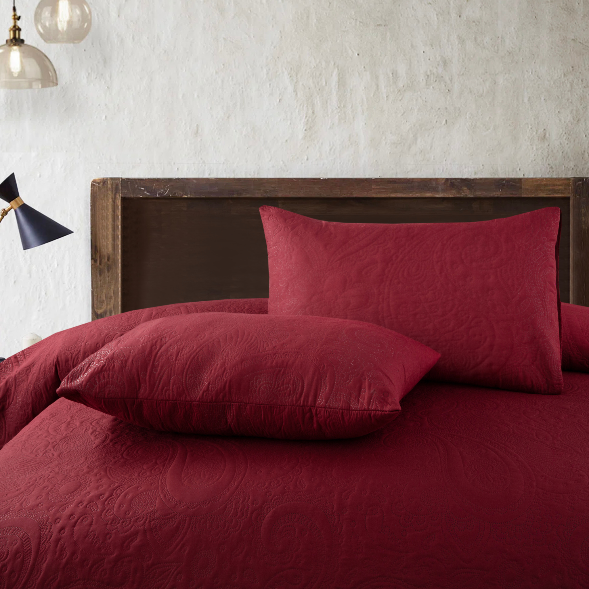 New Design 3 Pcs Ultrasonic Bedspread - Maroon