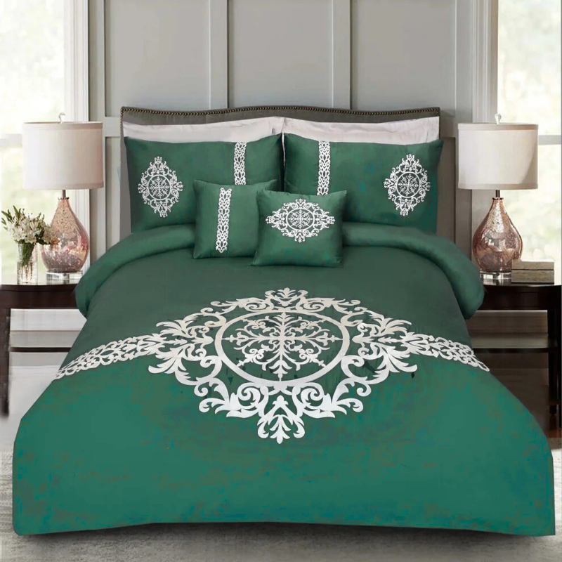 8 Pcs Luxury Embroidered Aplic Duvet Set  - Green (302)