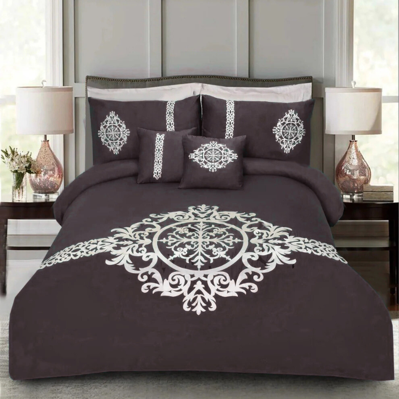 8 Pcs Luxury Embroidered Aplic Duvet Set  - Brown (303)