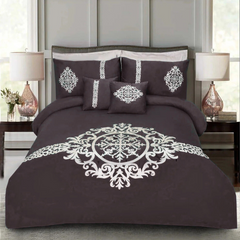 8 Pcs Luxury Embroidered Aplic Duvet Set  - Brown (303)