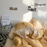 Reversible Duvet Cover Set King Size - Yellow & Beige  (192)