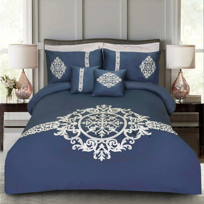 8 Pcs Luxury Embroidered Aplic Duvet Set  - Blue (301)