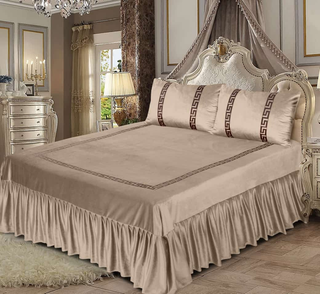 Luxury Embossed Velvet Bedsheet - Beige