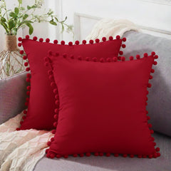 Pack of 2 Pom Pom Lace Cushion