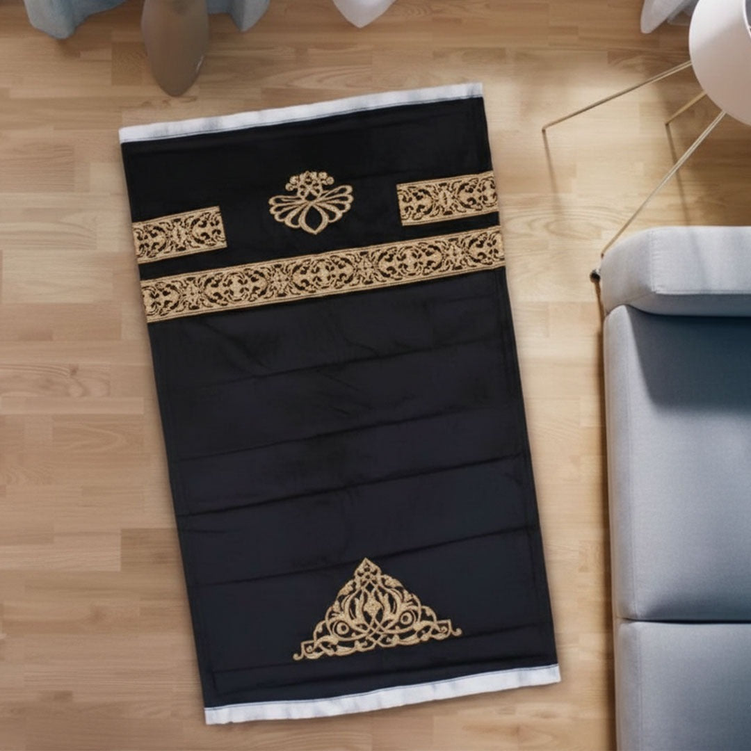 Luxury Embossed Velvet Prayer Mat - Black