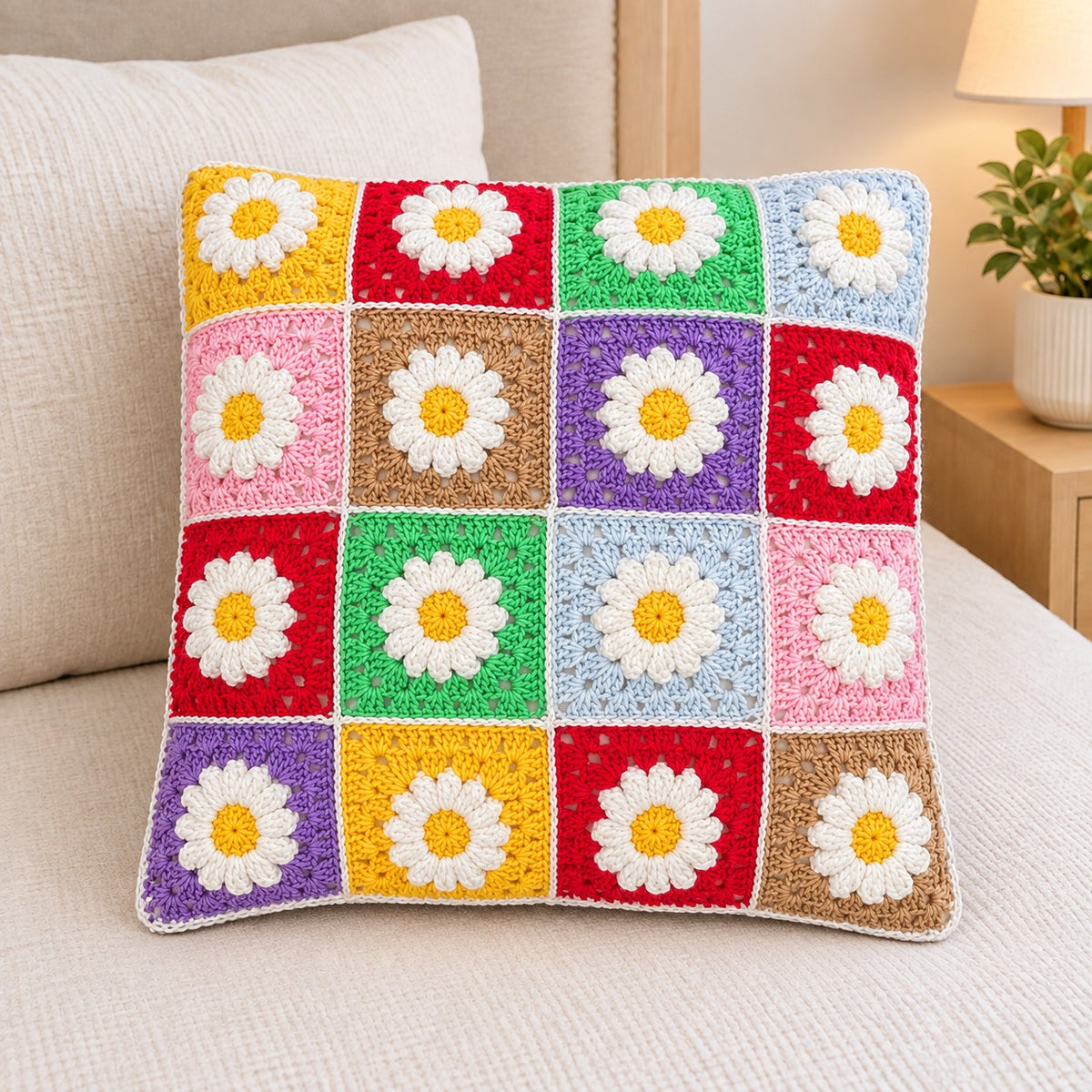 Handmade Daisy Crochet Cushion