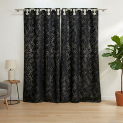 2 PCS PREMIUM QUALITY TEXTURE VELVET CURTAINS - Black