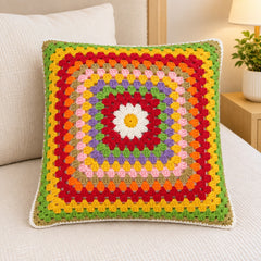 Handmade Daisy Crochet Cushion