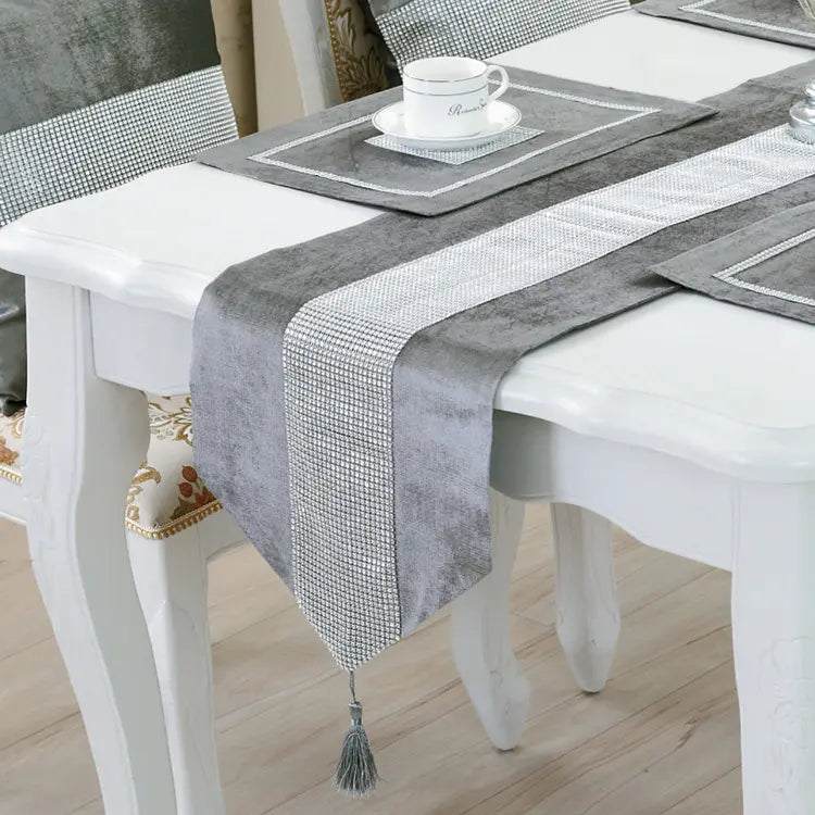 7 Pieces Silk Table Runner Silver
