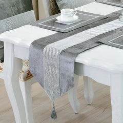 7 Pieces Silk Table Runner Silver