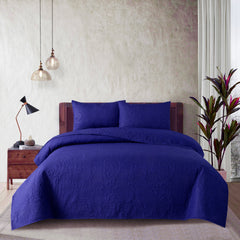 New Design 3 Pcs Ultrasonic Bedspread - Navy Blue