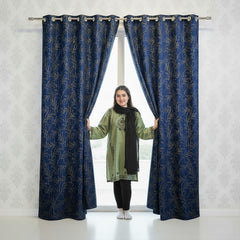 2 PCS PREMIUM QUALITY TEXTURE VELVET CURTAINS - Navy Blue