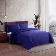 New Design 3 Pcs Ultrasonic Bedspread - Navy Blue