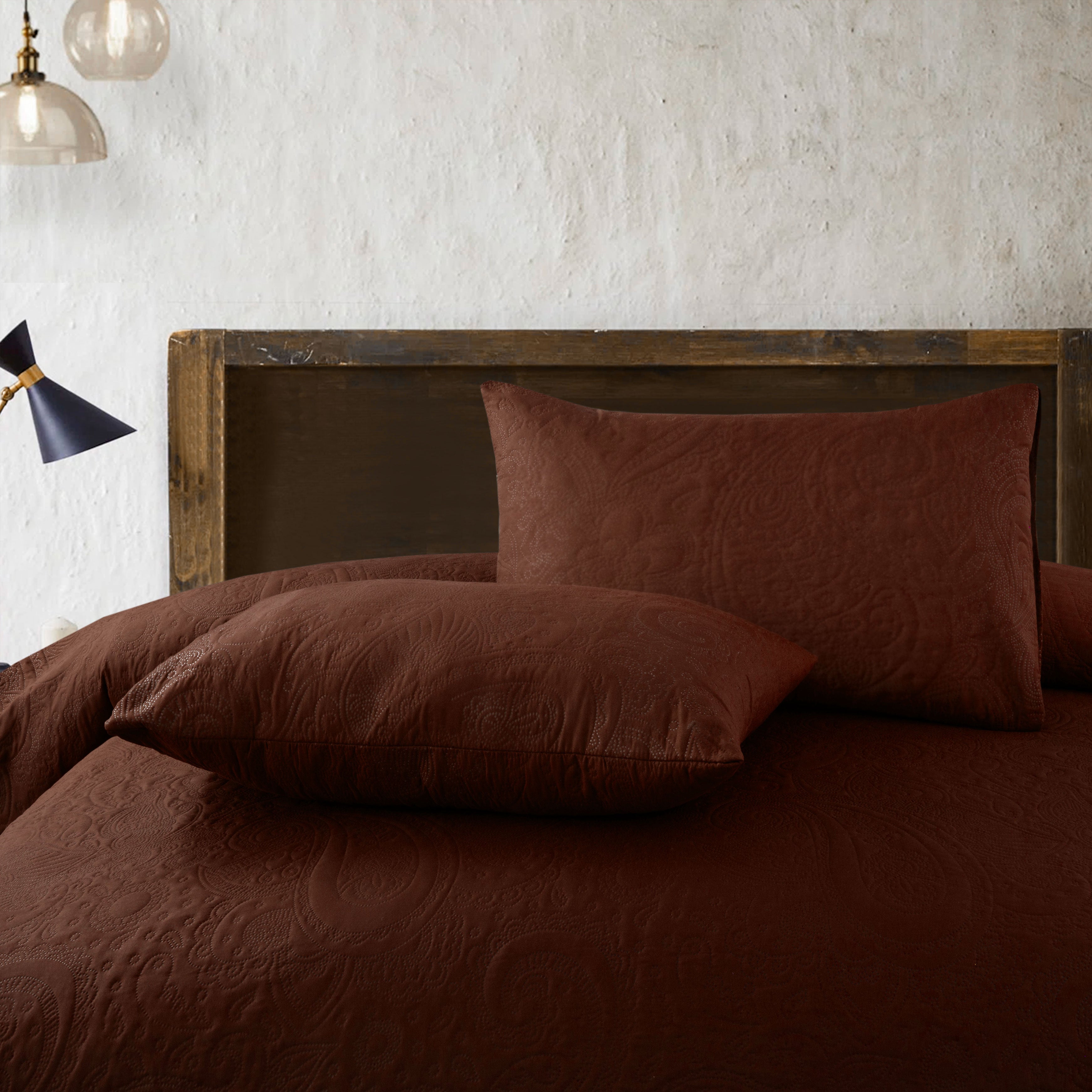 New Design 3 Pcs Ultrasonic Bedspread - Brown